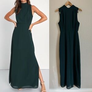NWOT Classic Elegance Emerald Chiffon Sleeveless Mock Neck Maxi Dress